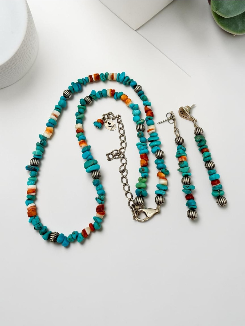 Carolyn Pollack Relios Turquoise Spiny Oyster Sterling Silver Necklace & Earring - Picture 11 of 17